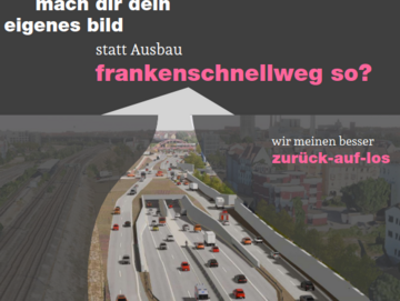 Plakat: Mach Dir dein eigenes Bild – Statt Ausbau Frankenschnellweg so? – wir meinen besser zurück-auf-los. Freitag, 17. Januar 2025 , 18–20 Uhr im Nachbarschaftshaus Gostenhof