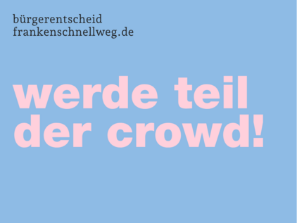 Werde Teil der Crowd! (weißer Schriftzug auf lila Hintergrund)